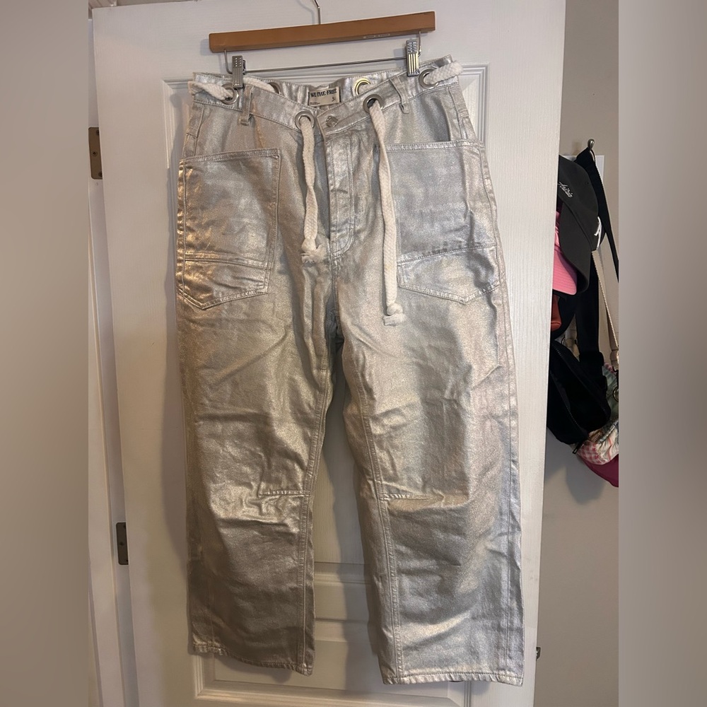 Free people moxie metallic barrel jeans - Picture 2 of 4